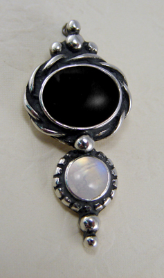 Sterling Silver Drop Dangle Earrings With Black Onyx And Rainbow Moonstone